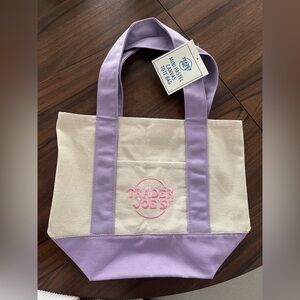 Trader Joe's Purple and Cream Canvas Tote Bag